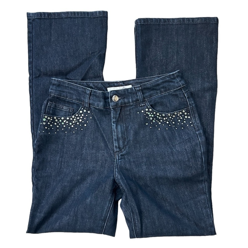 CHICO'S Platinum Charm Jean Rhinestone Embellished Bedazzled Dark Wash Regular - Picture 2 of 6